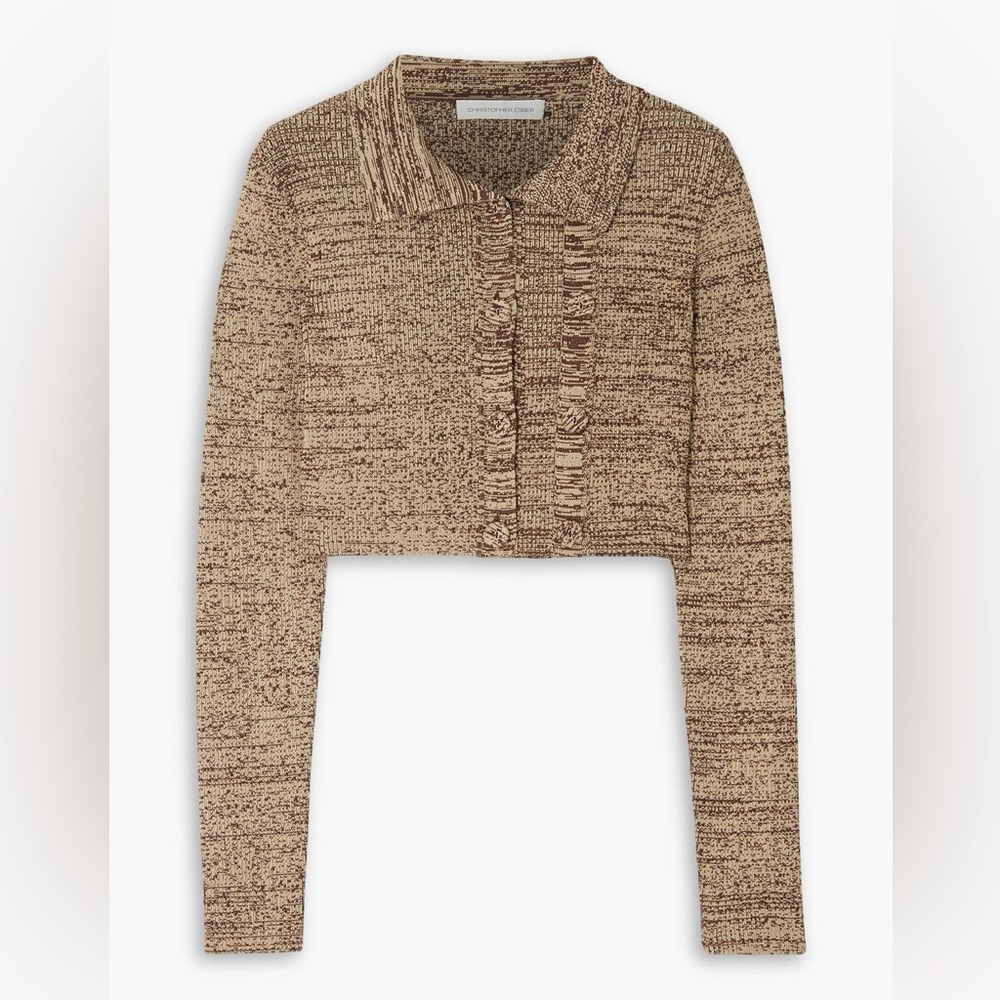 Christopher Esber Cropped marled ribbed-knit cardigan